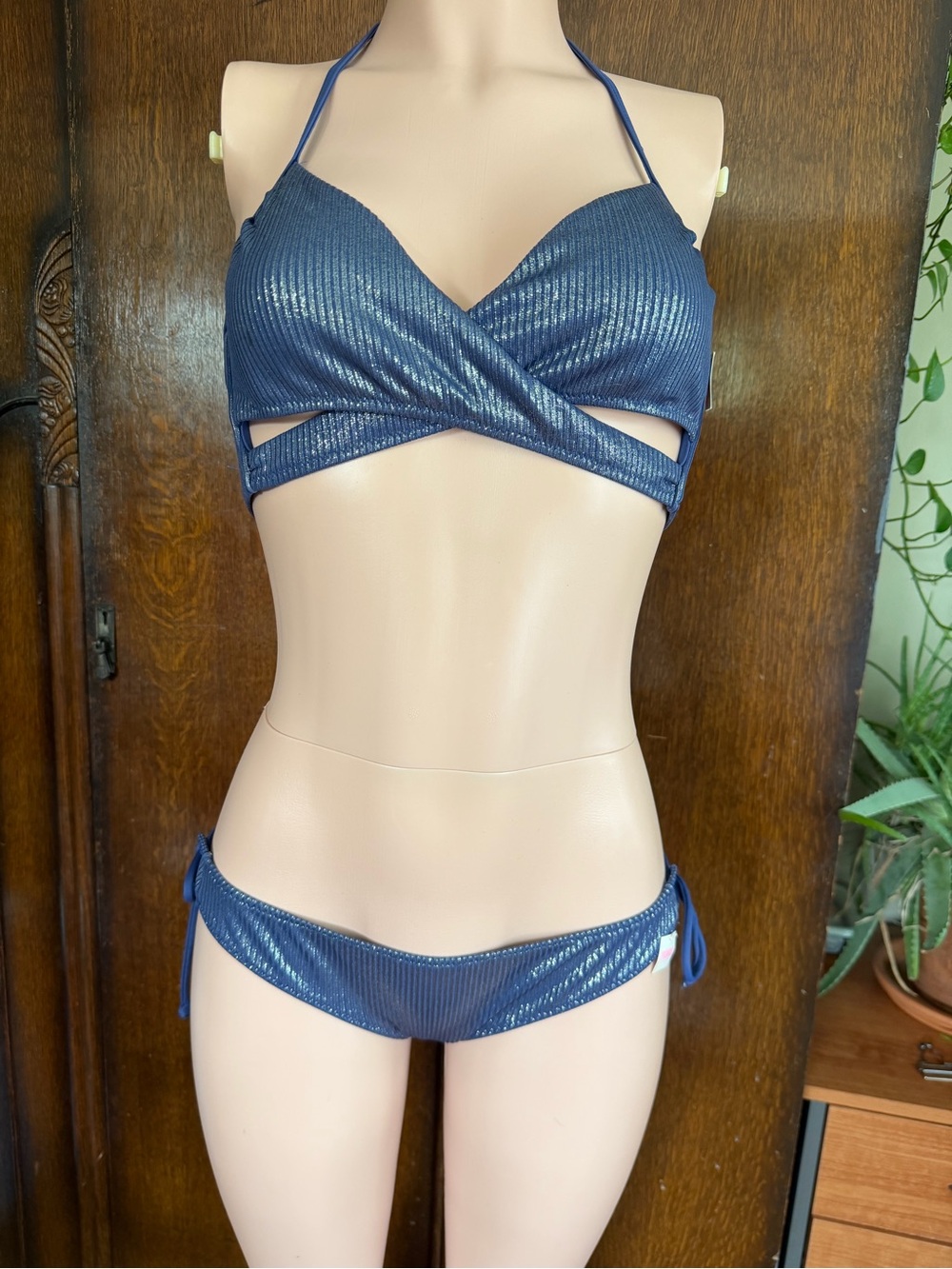 NWT Victoria’s Secret PINK Shimmery Navy Blue Strappy Bikini Set